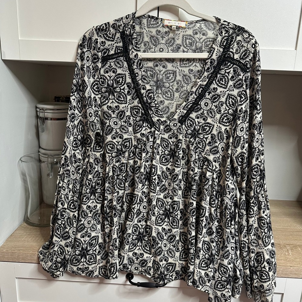 Anthropologie Eri + Ali Hervine Peasant Blouse Womens M Paisley Bell Sleeve Boho - Picture 3 of 12